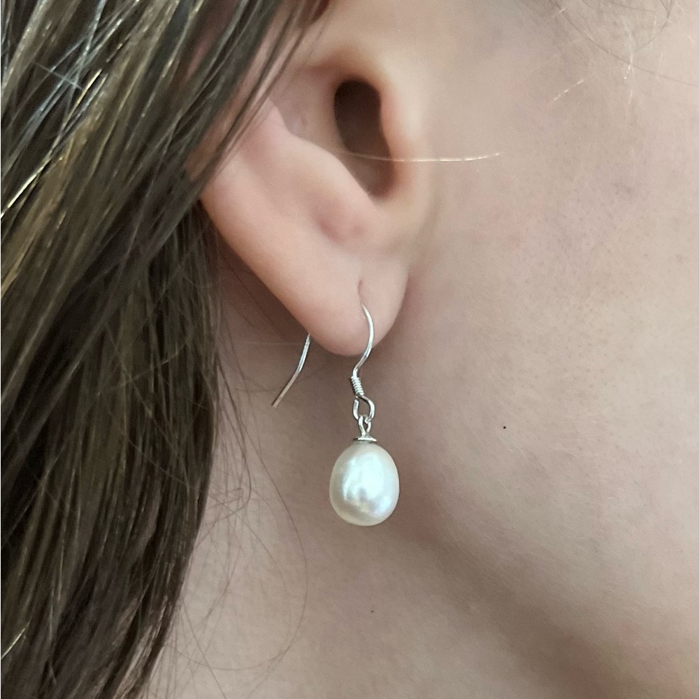 Sterling Silver Drop Freshwater Pearl Dangle Earrings